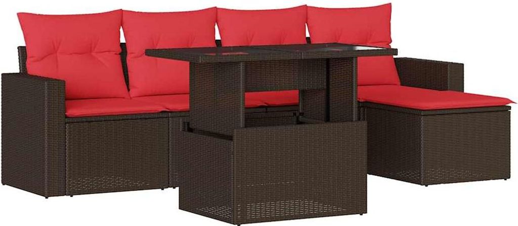 6-teiliges Gartensofa-Set mit Kissen, braun, Polyrattan