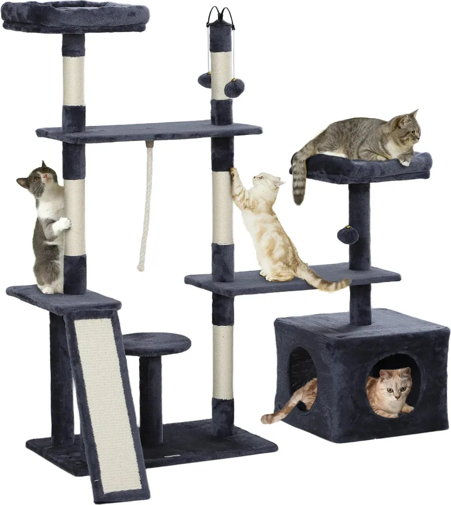 Arbre à chat gris foncé 134 cm : l'aire de jeu parfaite pour salon