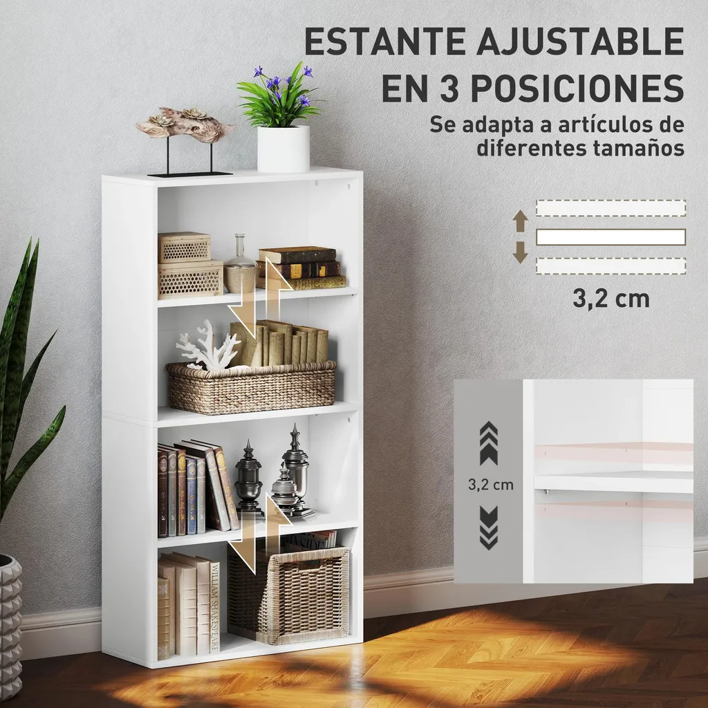 Bibliothèque Blanche avec 2 Étagères Réglables pour Salon et Bureau