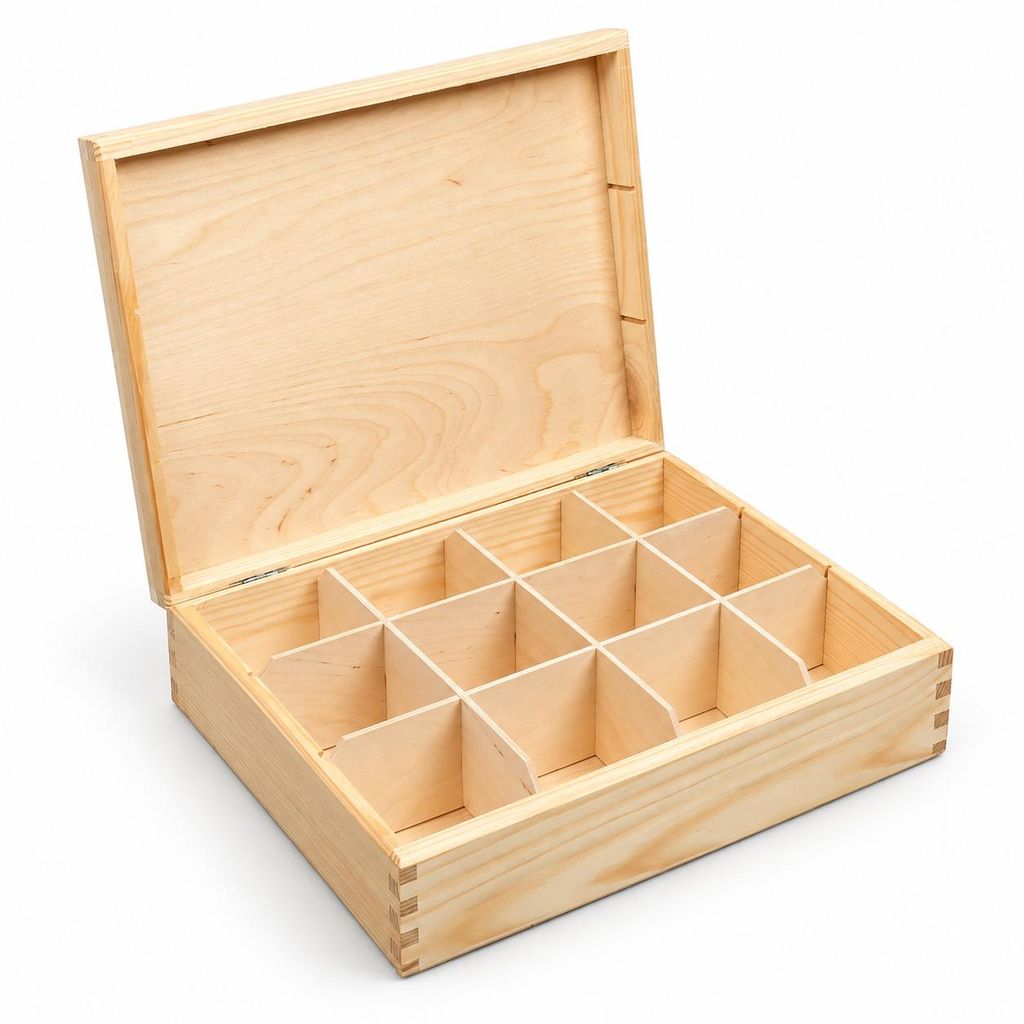 Theeënbox van natuurlijk grenenhout - theeënbox met 12 Productafbeelding 