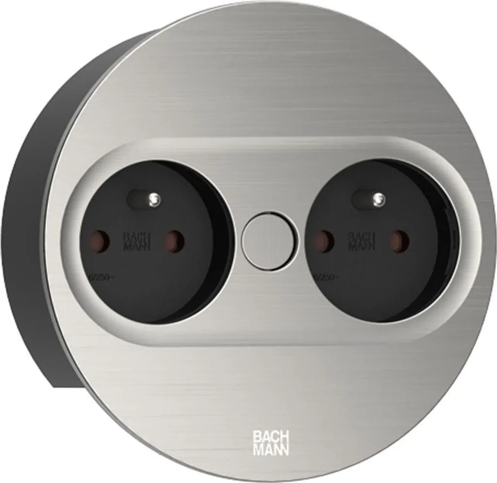 Bloc Prise Encastrable BACHMANN TWIST 2 Argent avec 2 Douilles CZ