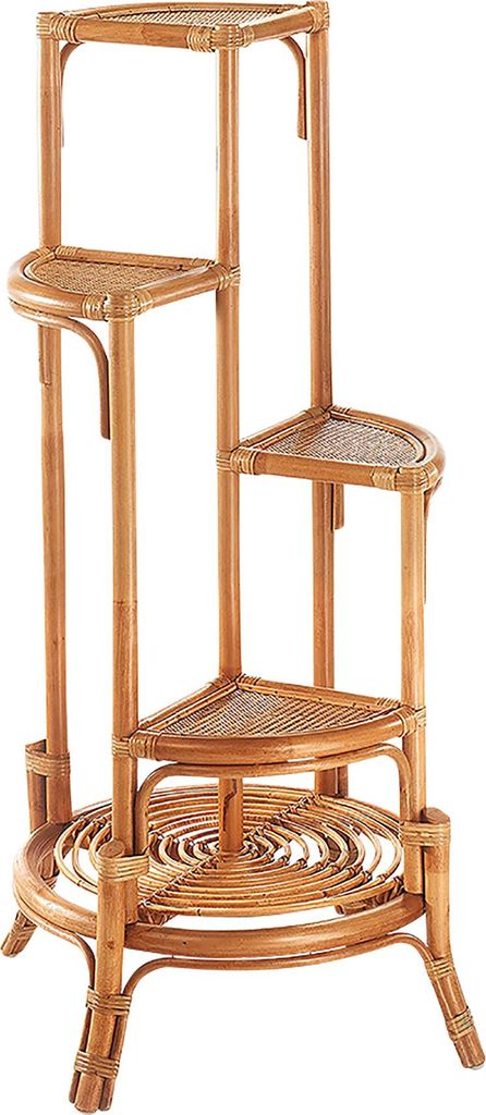 Kobolo Blumenregal für 4 Ebenen - Blumenhocker Pflanzenständer Regal aus Rattan natur Pflanzenregal Etagere Deko Deco Einrichtung Möbel Blumenle...