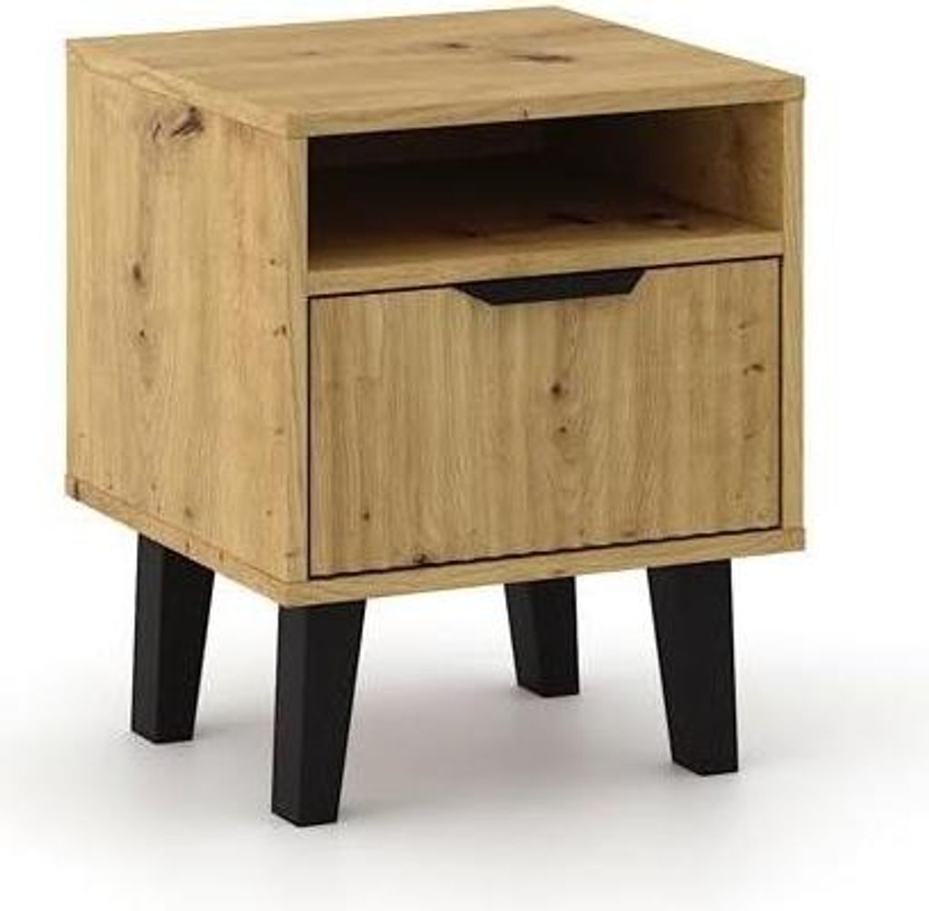 BDW, Nachttisch Scandi, Nachtschrank mit Schubladen, 48×40×39, Eiche Artisan