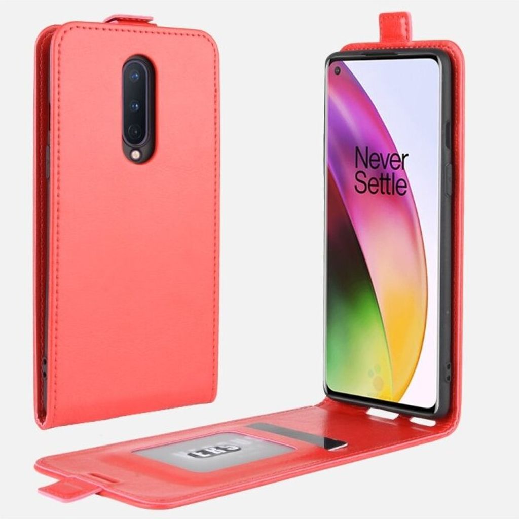 Flip Case Handyhülle für OnePlus 8 Vertikal Schutzhülle Tasche Cover Rot Bumper Smartphone Kartensteckplatz-Kreditkarte-Geldscheine EC-Karte Ban...
