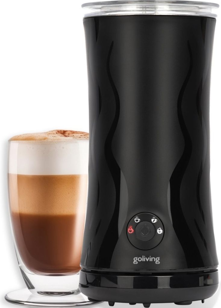 Goliving Milchaufschäumer elektrisch - 4-in-1 - Zum Aufschäumen und Erhitzen - Antihaftbeschichtung - 240 ml - Schwarz