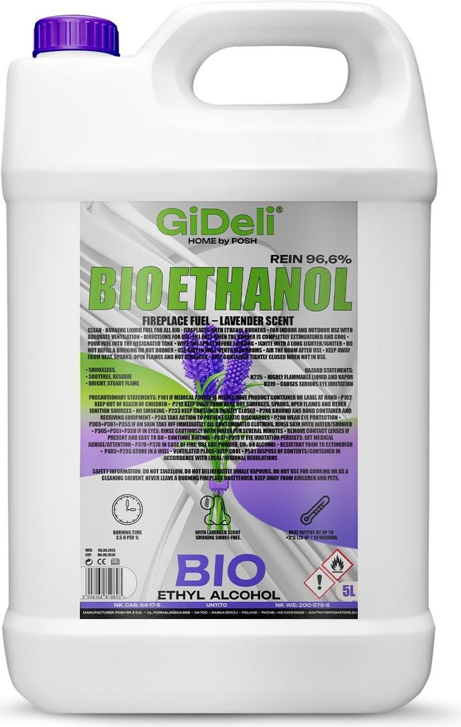 Bioetanol s vôňou levandule 96,6 % 5 l pre krby Universal Obrázok produktu 