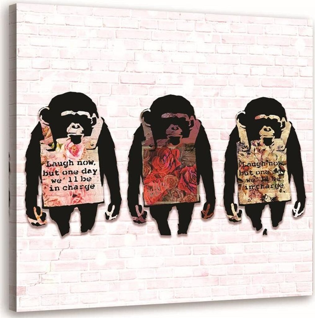 Leinwandbild banksy 3 affen 60x60 cm Feeby farbe wandbild bereit zum aufhängen