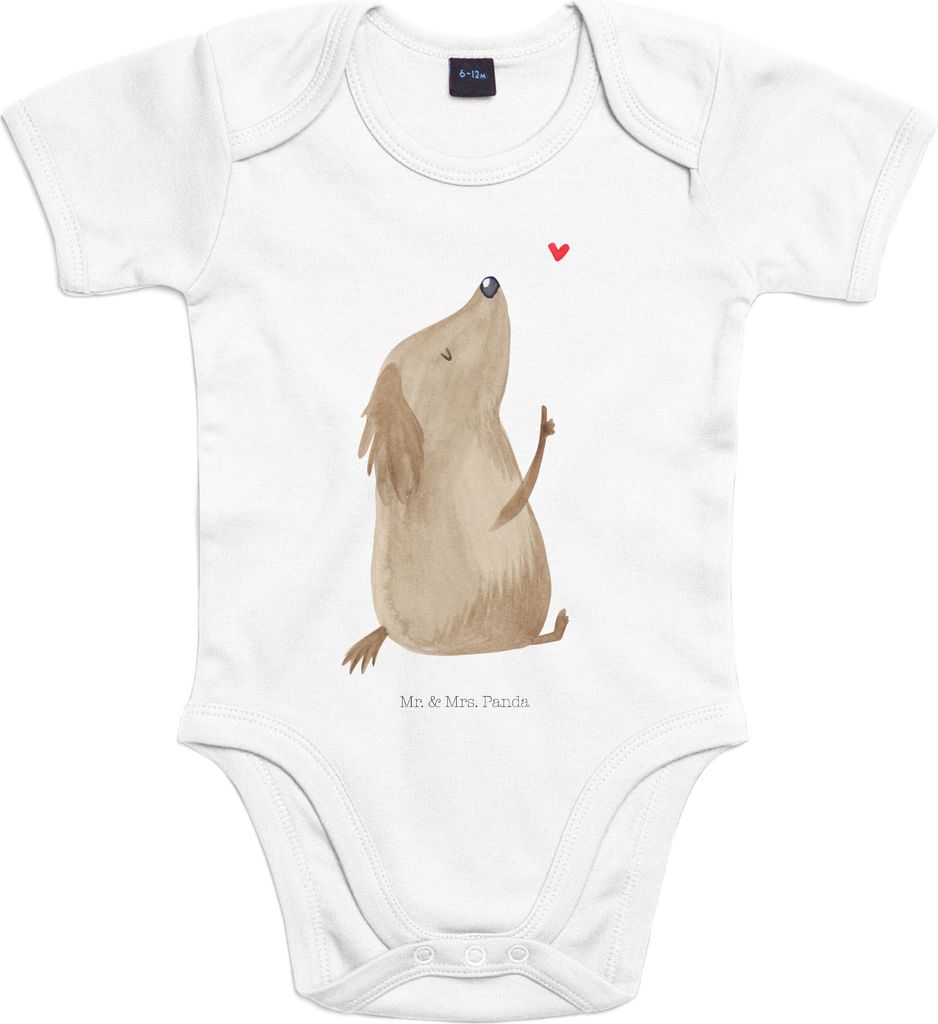 Mr. & Mrs. Panda Strampler Hund Liebe 12. - 18. Monat - Heather Grey - Geschenk, Hunde, Frauchen, Herz, babykleidung body, Sprüche, baumwoll, Baby...