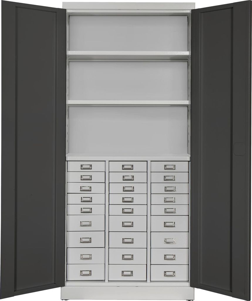 "NUVAX" Schubladenschrank SLS27 + 2 Fachböden RAL7035/5012