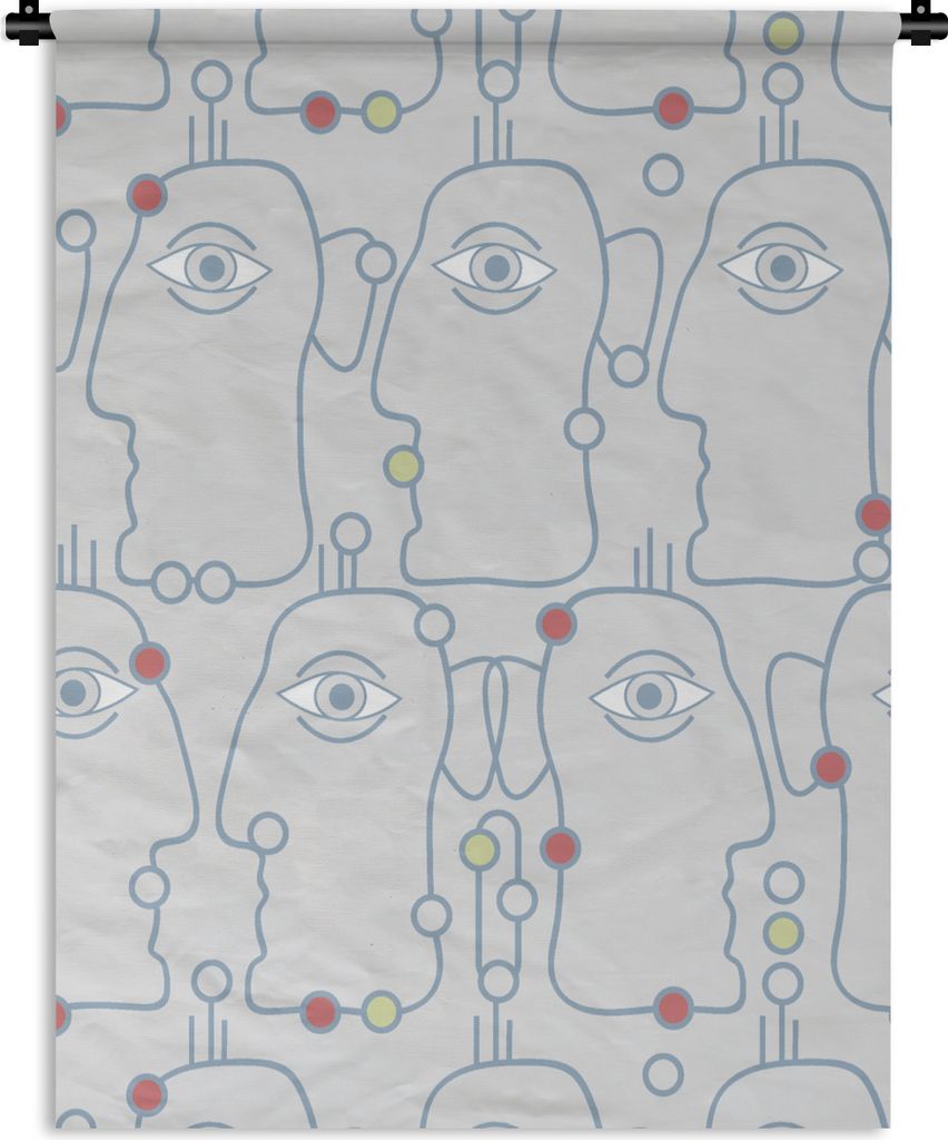 MuchoWow Wandteppich Wandbehang Strichzeichnung - Gesicht - Muster 90x120 cm Tapisserie Dekoration Wandtuch - Wanddeko