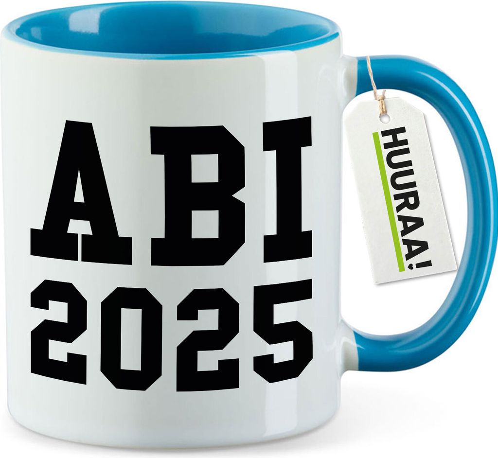 Huuraa Kaffeetasse ABI 2025 Abitur 330ml Blau Keramik Kaffeebecher Geschenkidee