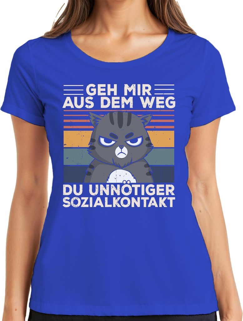 Geh mir aus dem Weg Sozialkontakt Katzenmotiv Introvertiert Damen T-Shirt, Blau, 3XL