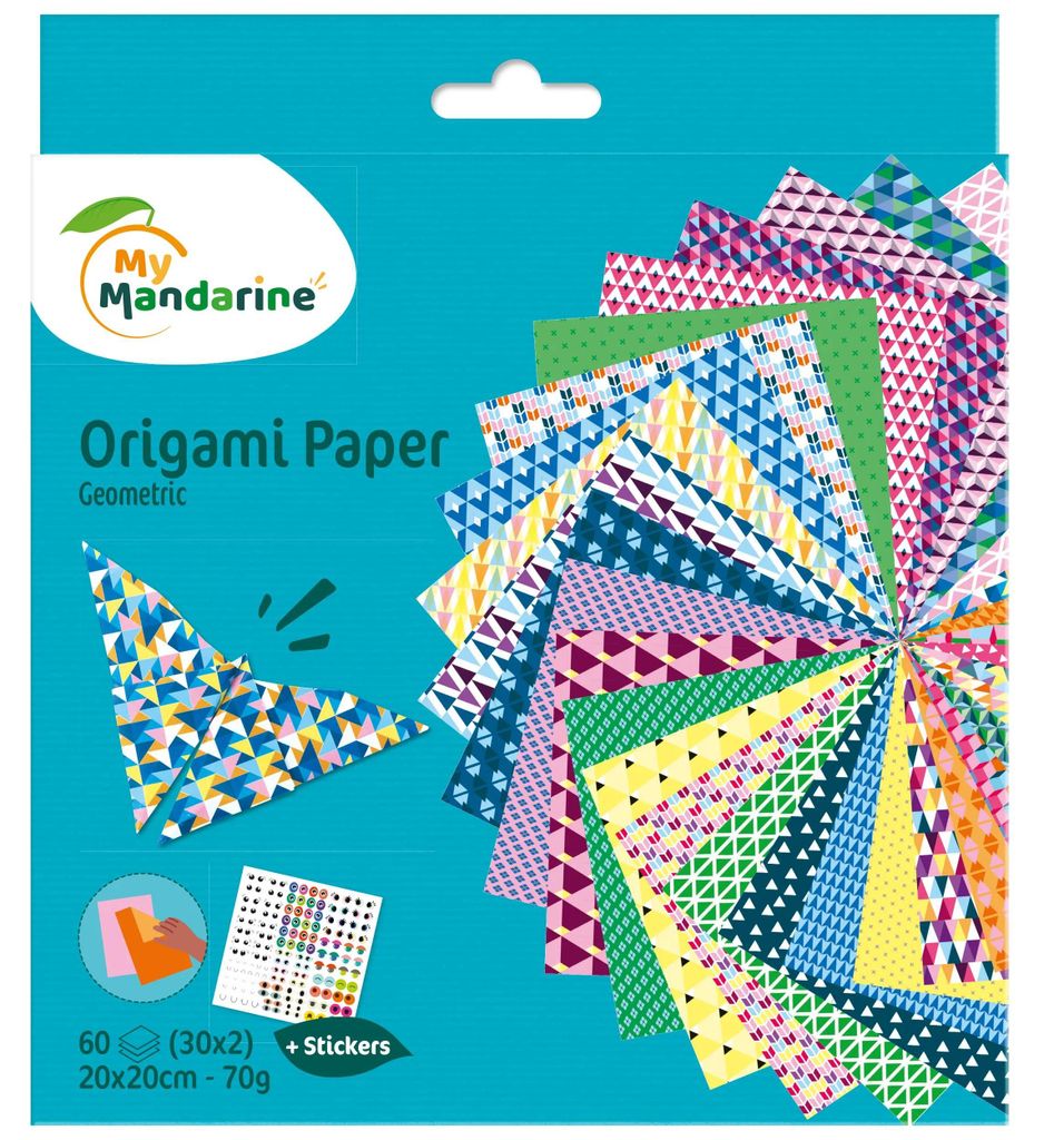 Avenue Mandarine 3x Origami Paper Geometric, 60 Bl 20x20 cm, Mehrfarbig 52501MD