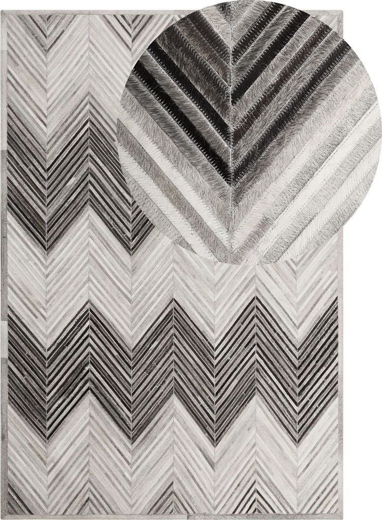 BELIANI Teppich Grau Beige Braun Echtleder 160 x 230 cm Kurzflor Zick Zack Handgefertigt Rechteckig