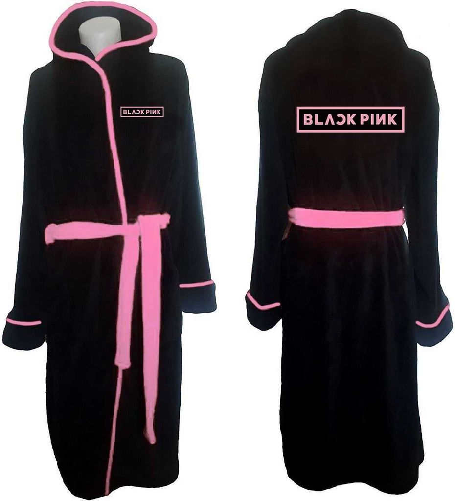 Čierno-ružový župan Logo Black Black Fleece Fluffy Robeat Obrázok produktu 