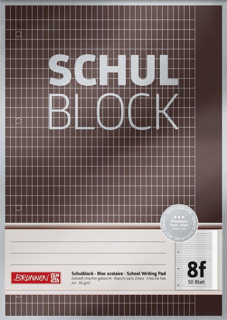 BRUNNEN 1052608 Block Premium "Schulblock" A4, 5 x 7, Productafbeelding 