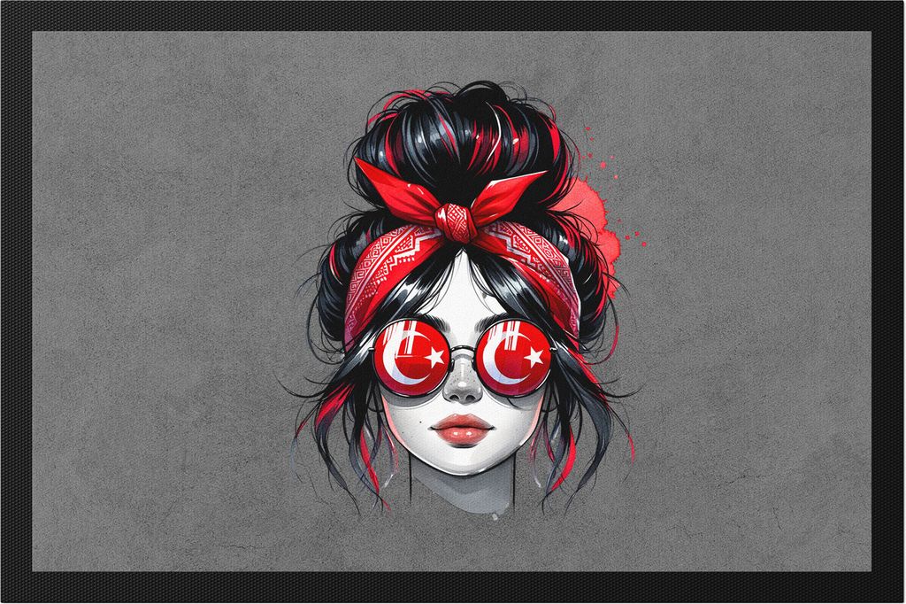 Stylisches Girl Mit Sonnenbrille Und Bandana Fußmatte Geschenk für Mode Fans Frauen Türkei Design Modern