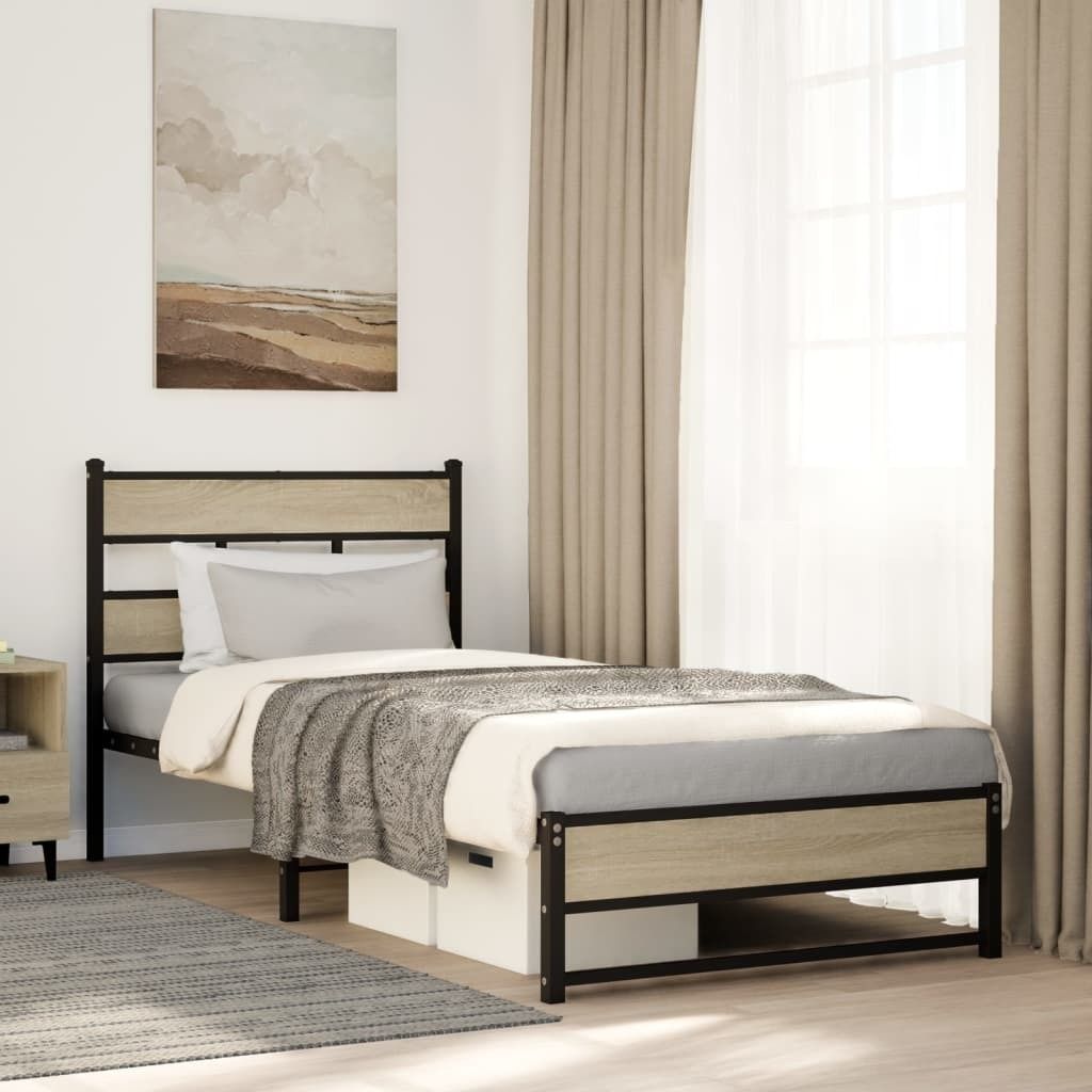 Design Metallbett ohne Matratze Sonoma-Eiche 90x200 cm, Klassische Betten 2024 Neu