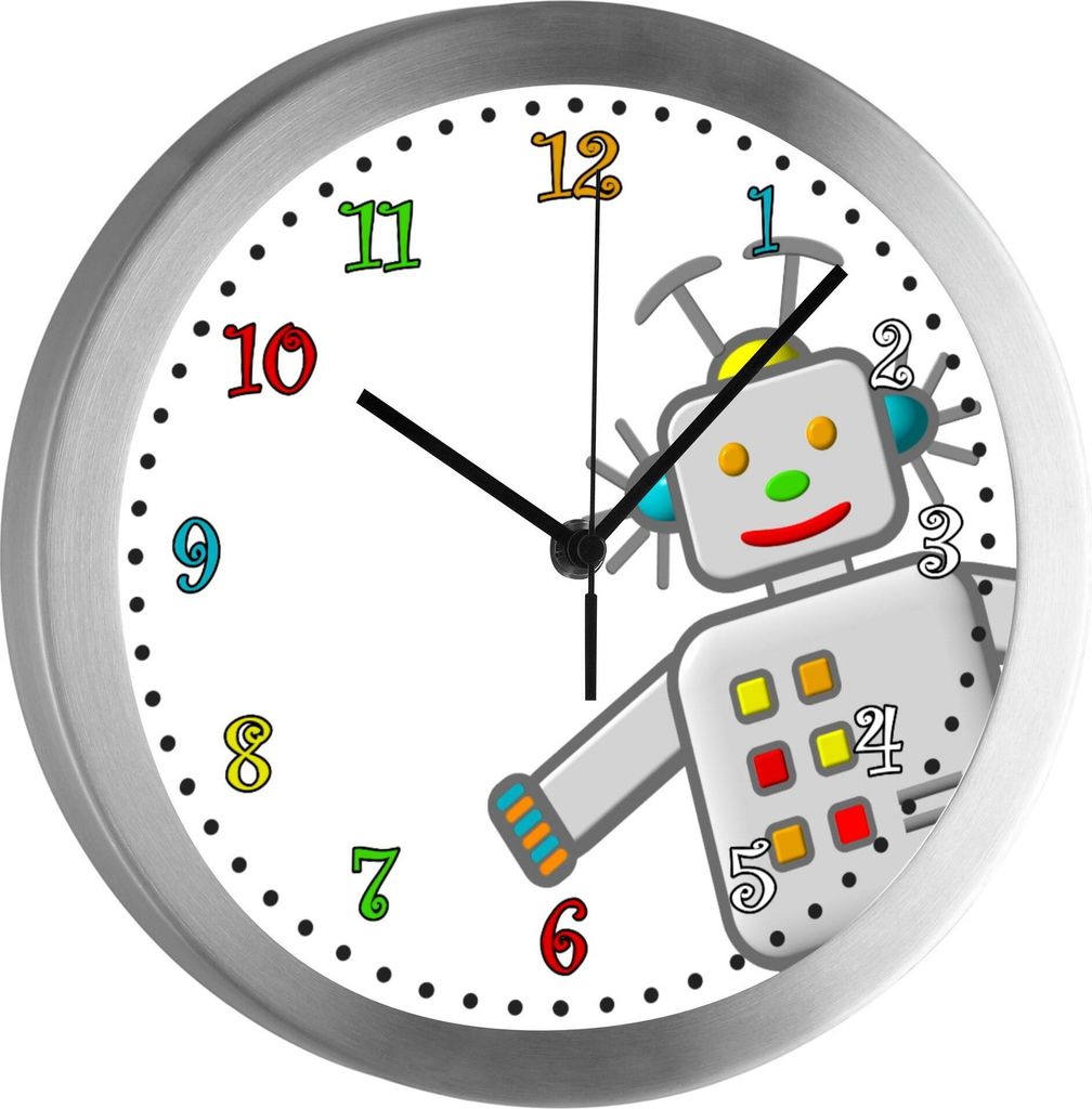 Funkuhr, Kinder Wanduhr, Kinderuhr, Kinderzimmer Roboter