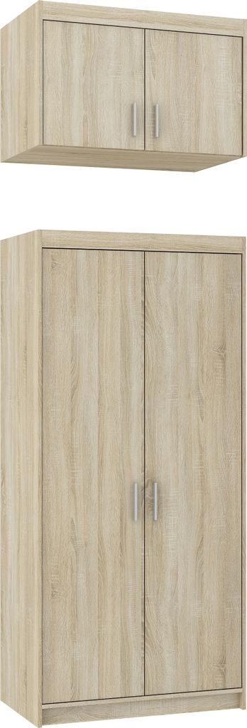 Tkmoebel 2-türiger Zweitüriger Kleiderschrank + Aufsatz LENA 2D Drehtürenschrank, Breite 89,7cm,Sonoma-Eiche