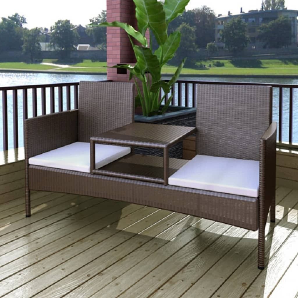 Möbel 2-Sitzer-Gartensofa mit Teetisch Poly Rattan Braun - Gartenbänke 42469