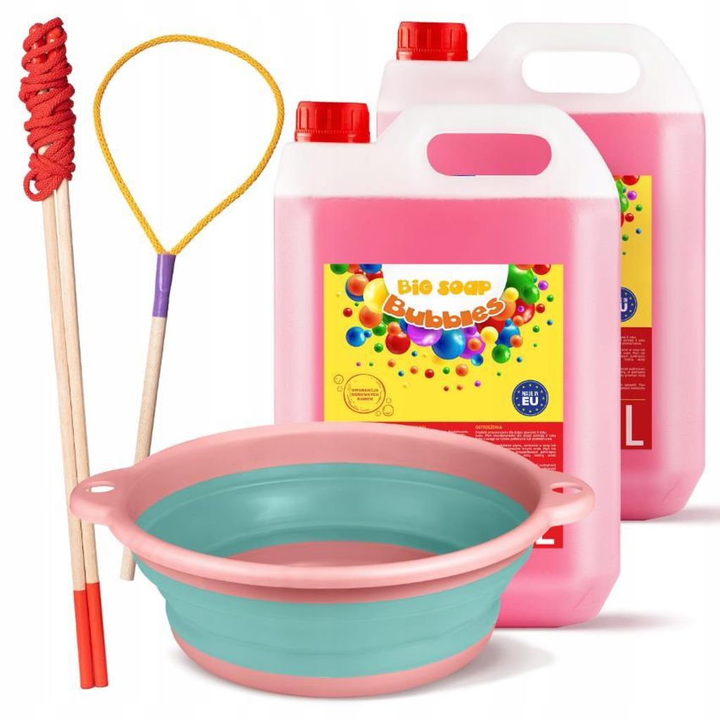 MBTOYS Riesen-Seifenblasen Set: 10 Liter Nachfüllpack, 6L XXL Schüssel & 2 Stäbe – Rosa/Blau, für Kinder ab 3 Jahren, Garten & Outdoor