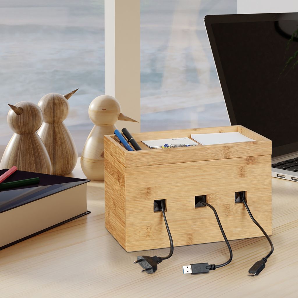 relaxdays Kabelbox Bambus Produktbild 2