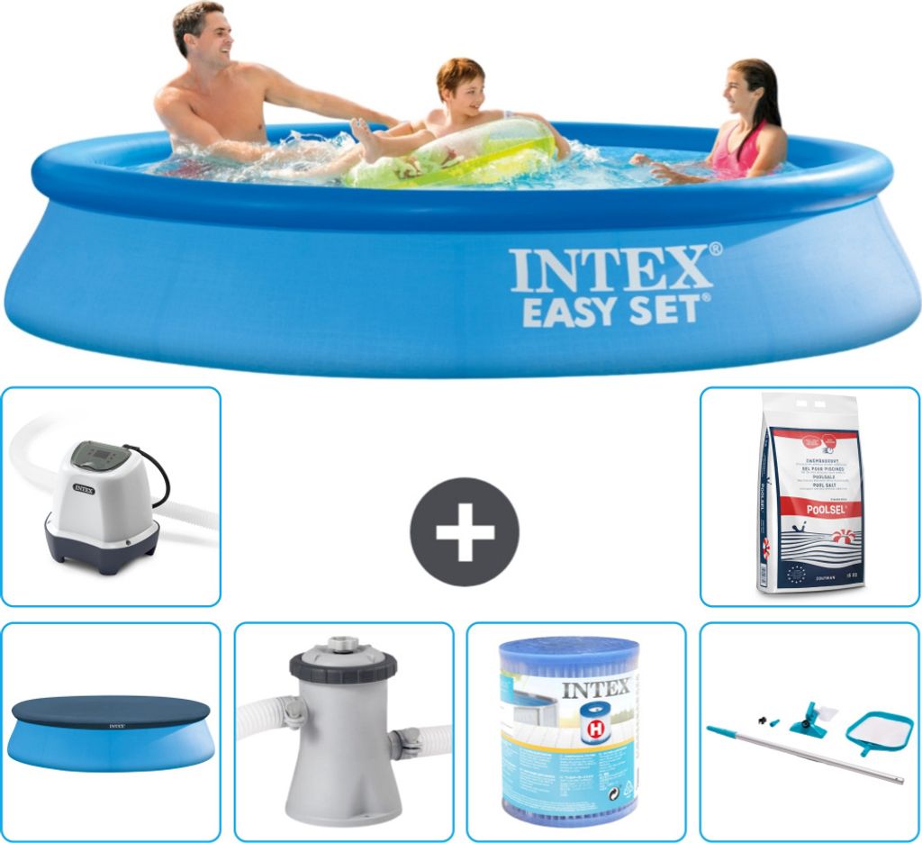 Intex runder aufblasbarer Easy Set-Pool – 305 x 61 cm – Blau – im Lieferumfang enthalten Abdeckung - Filterpumpe für Schwimmbad - Filter - R...
