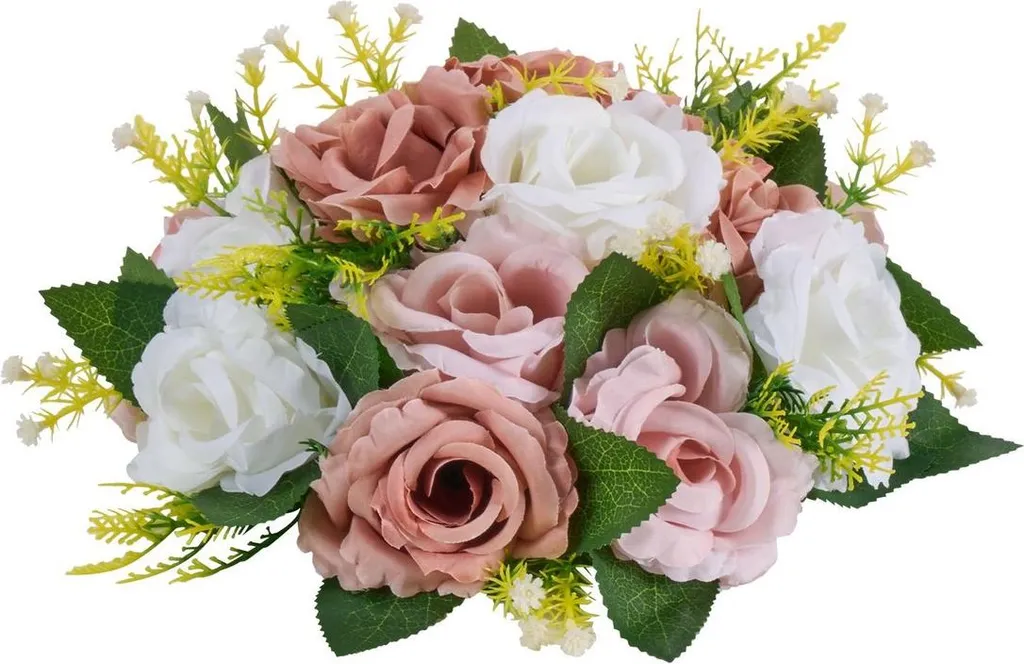 Bouquets de fleurs centres de table mariage 24 cm rose et blanc lot de 2