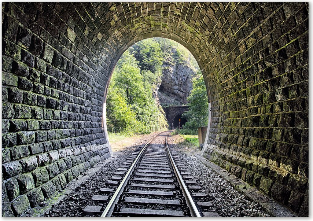 Tulup Leinwandbild - 100x70 cm - Wandkunst - Drucke auf Leinwand - Leinwanddruck - Sehenswürdigkeiten & Architektur - Grün - Eisenbahntunnel