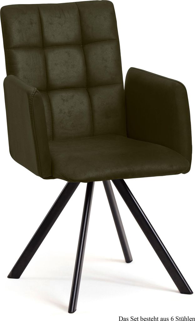 Armlehnstuhl (6er-Set) Dayle 52x91x60 Schwarz/Khaki