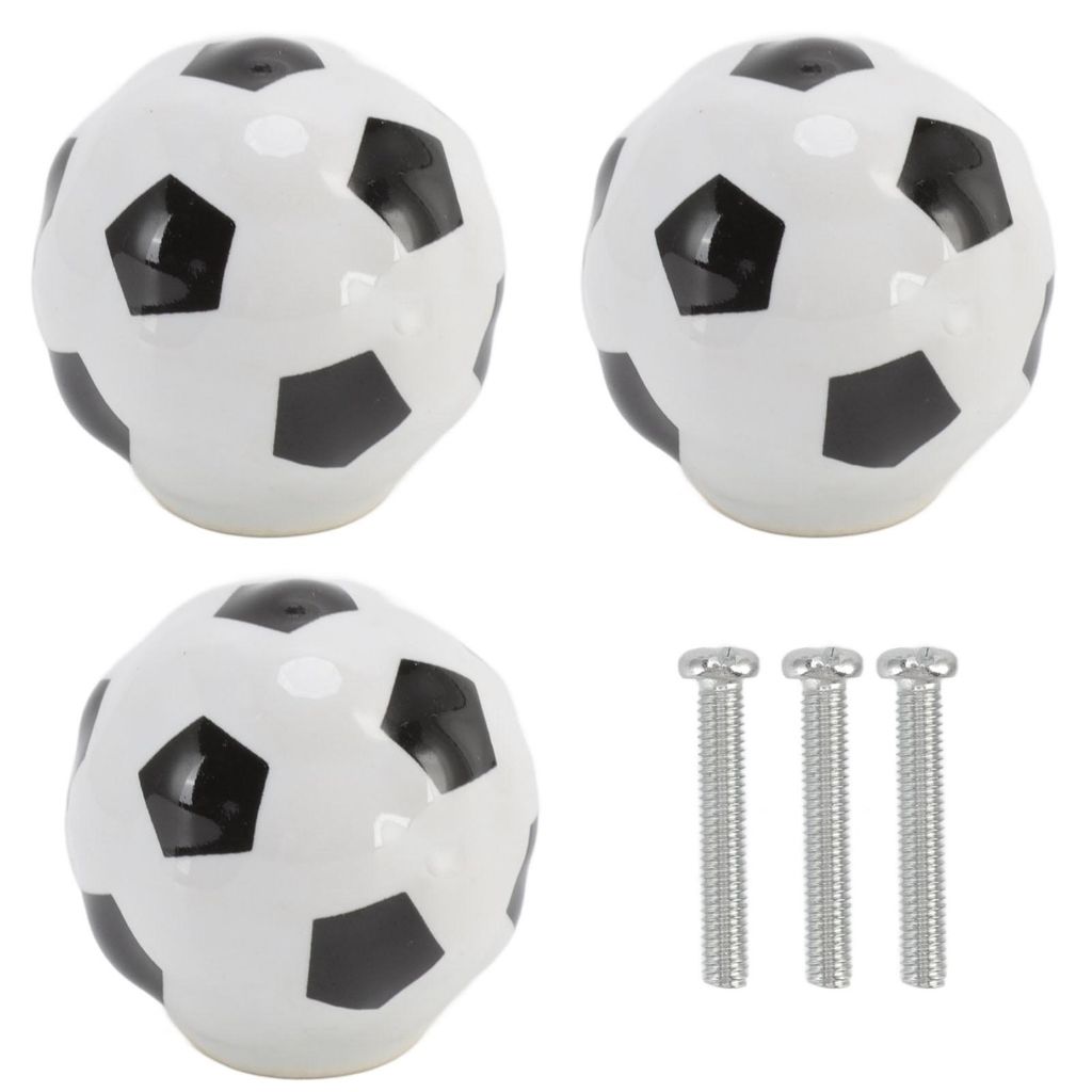 3er-Set Fußball-Schrankknöpfe, Ball-Sportmotiv, einlochige Produktbild 