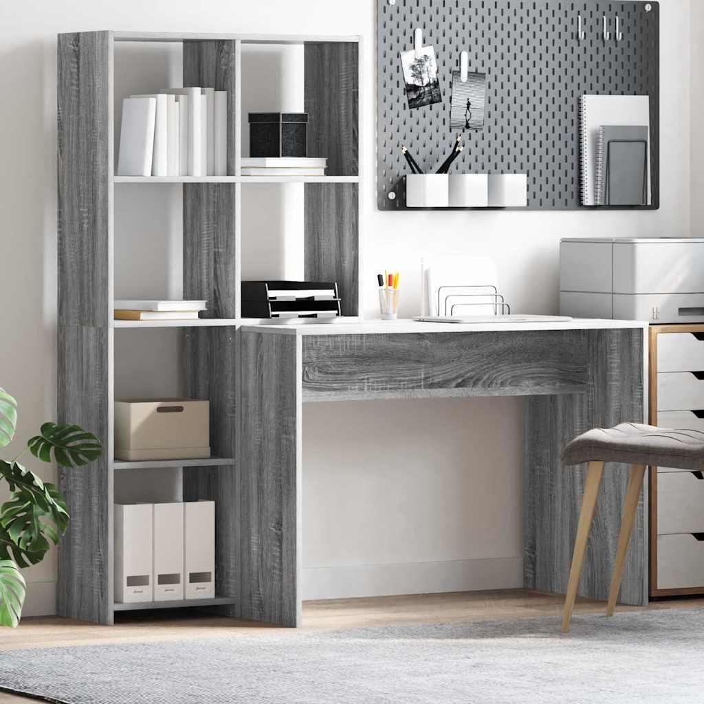 "SALE 2026"Schreibtisch - elegantes Design - Computertisch/Bürotisch - Graues Sonoma 138,5x55x143cm Holzwerkstoff NEU814340 - Schreibtische