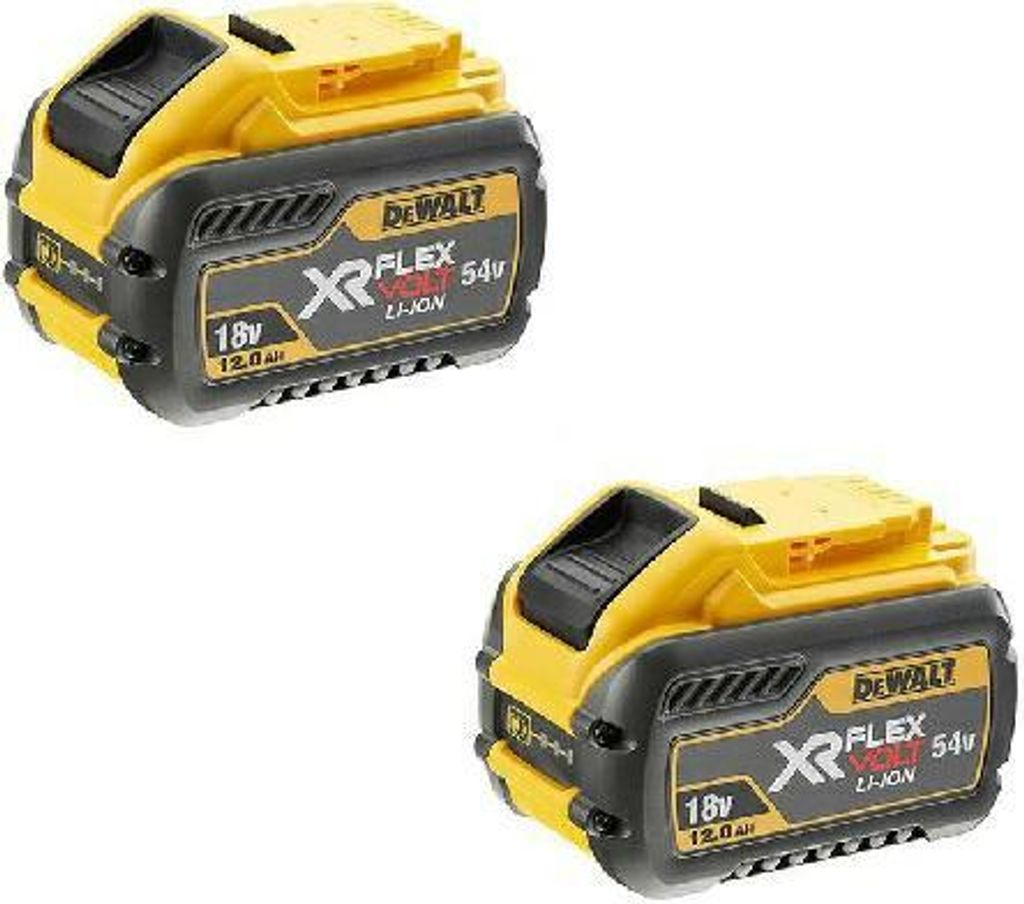 Two DeWALT FlexVolt batteries are shown against a white background.