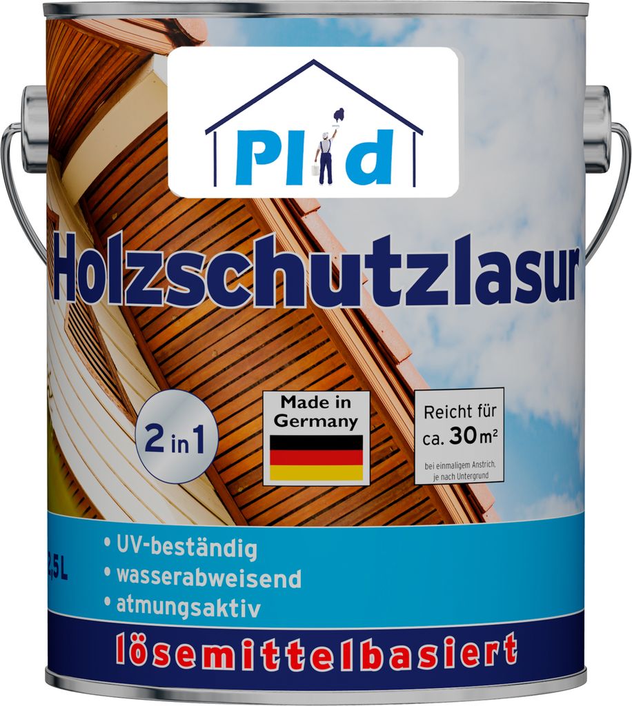 Plid Holzschutzlasur 2,5L Teak für ca. 30m² – Schutz & Versiegelung für Holzmöbel, Zäune, Türen & Gartenholz / Holzlasur Holzschutz Holzgru...