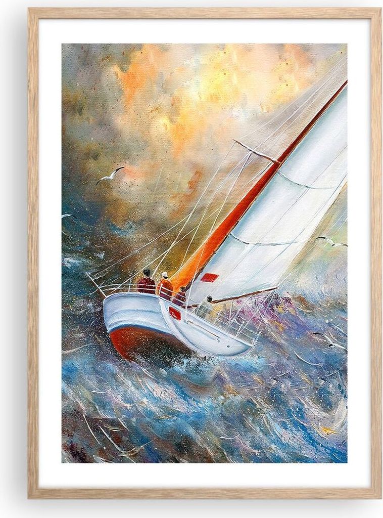 Gerahmtes Poster - Rahmen in heller Eiche - Segelboot Bild Regatta - 50x70 cm - Wand Bild - Wanddeko - Wandbilder - Wandposter - Bilderrahmen - Bil...