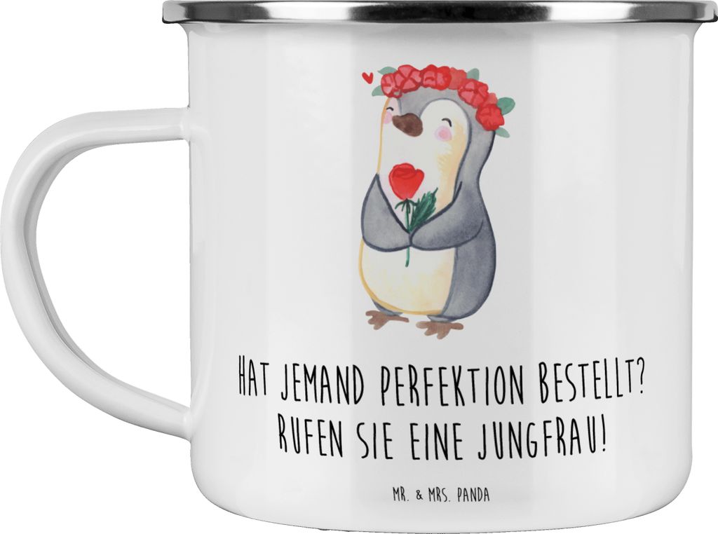 Mr. & Mrs. Panda Emaille Becher Jungfrau Perfektion - Weiß - Geschenk, Haferl, Strukturiertheit, Tasse, Einzigartig, Geschenke Astrologie, Teetass...