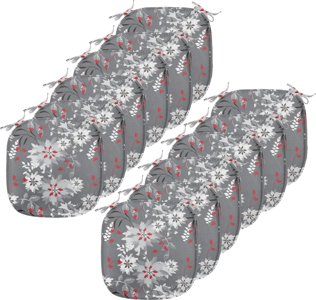 Coussin de Chaise avec Sangles et Revêtement Imperméable Gris Lot de 12