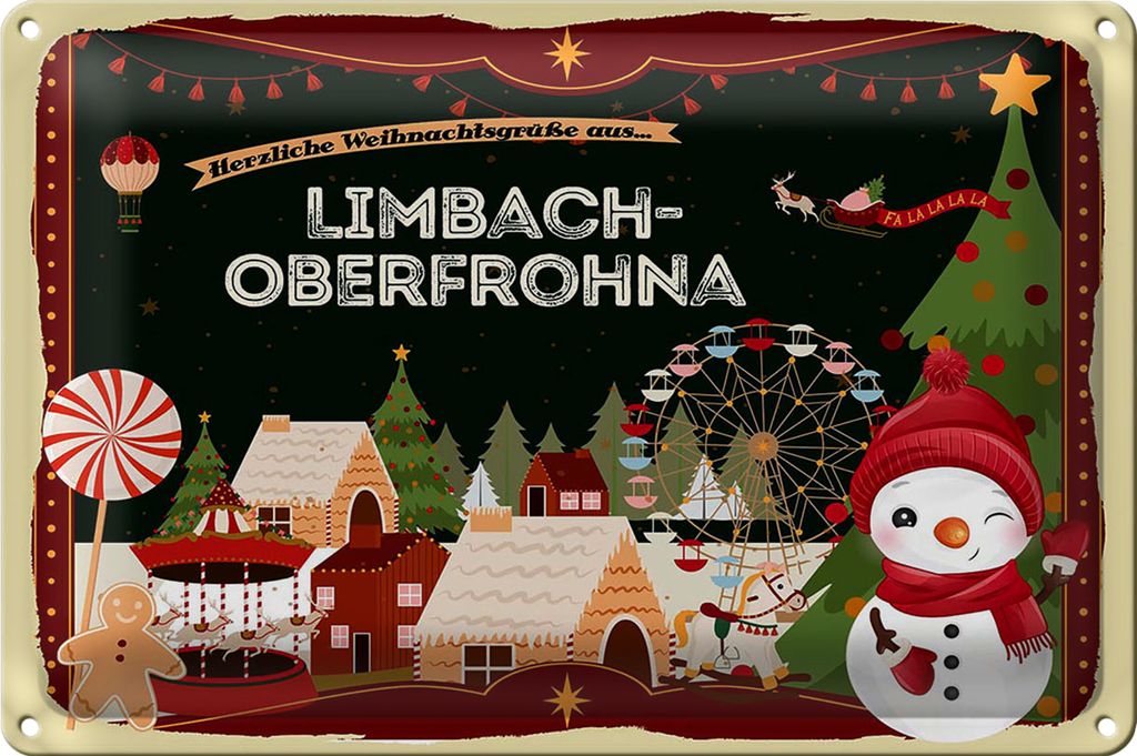 Blechschild Weihnachten Grüße LIMBACH-OBERFROHNA 40x30cm