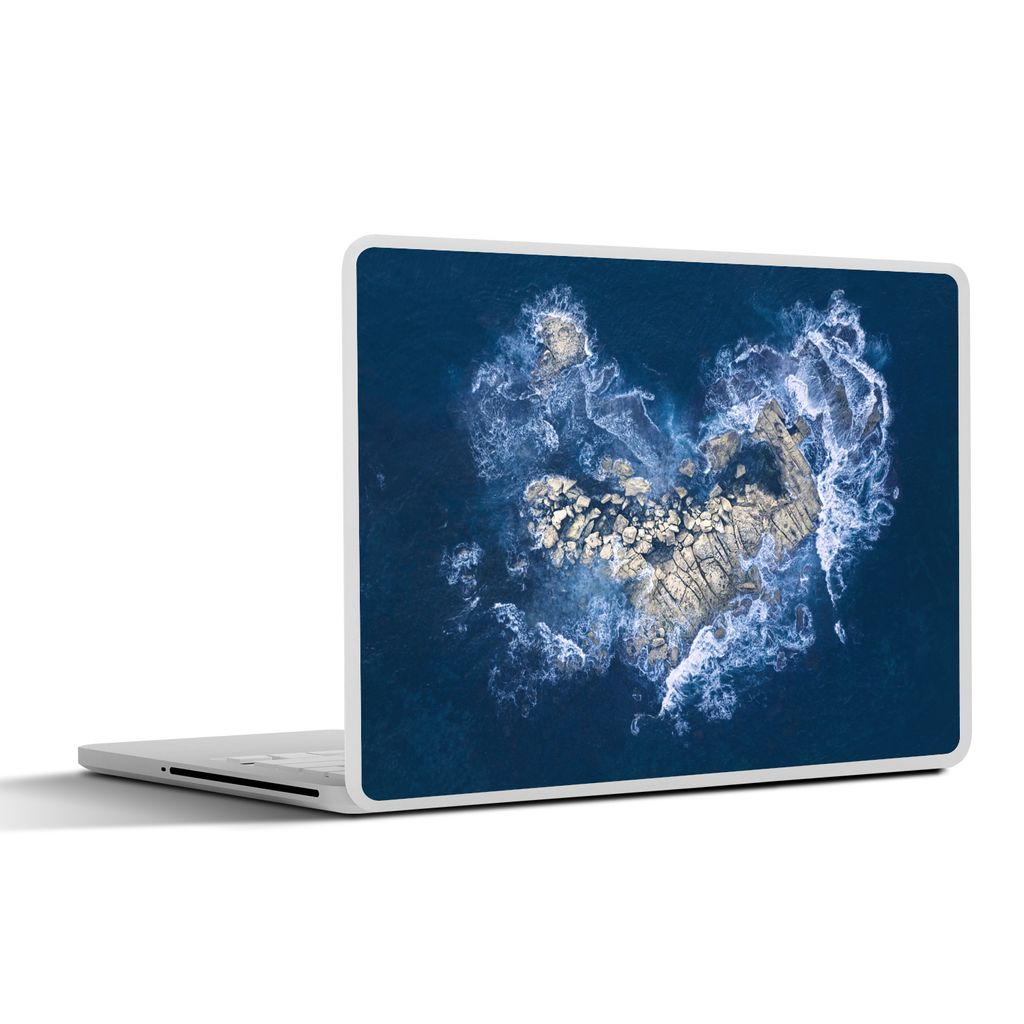 MuchoWow Laptop Aufkleber Sticker Cover Wellen - Steine - Herz 30x21 cm - Sticker für Laptop - Selbstklebend