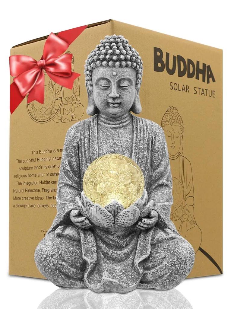 Statue de Bouddha en méditation 26,5cm, Décoration de Jardin Zen Grise