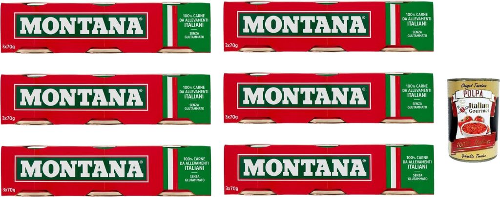 6x Montana carne classica Rindfleisch in Aspik dose 3x70g 100% Italienisch Fleisch + Italian Gourmet polpa 400g