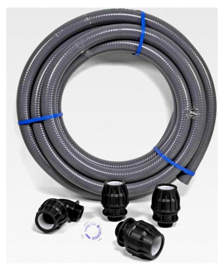 Set aus 12m Flexschlauch Ø50mm und 4 Flex-Fittings, Dichtband für Poolbau