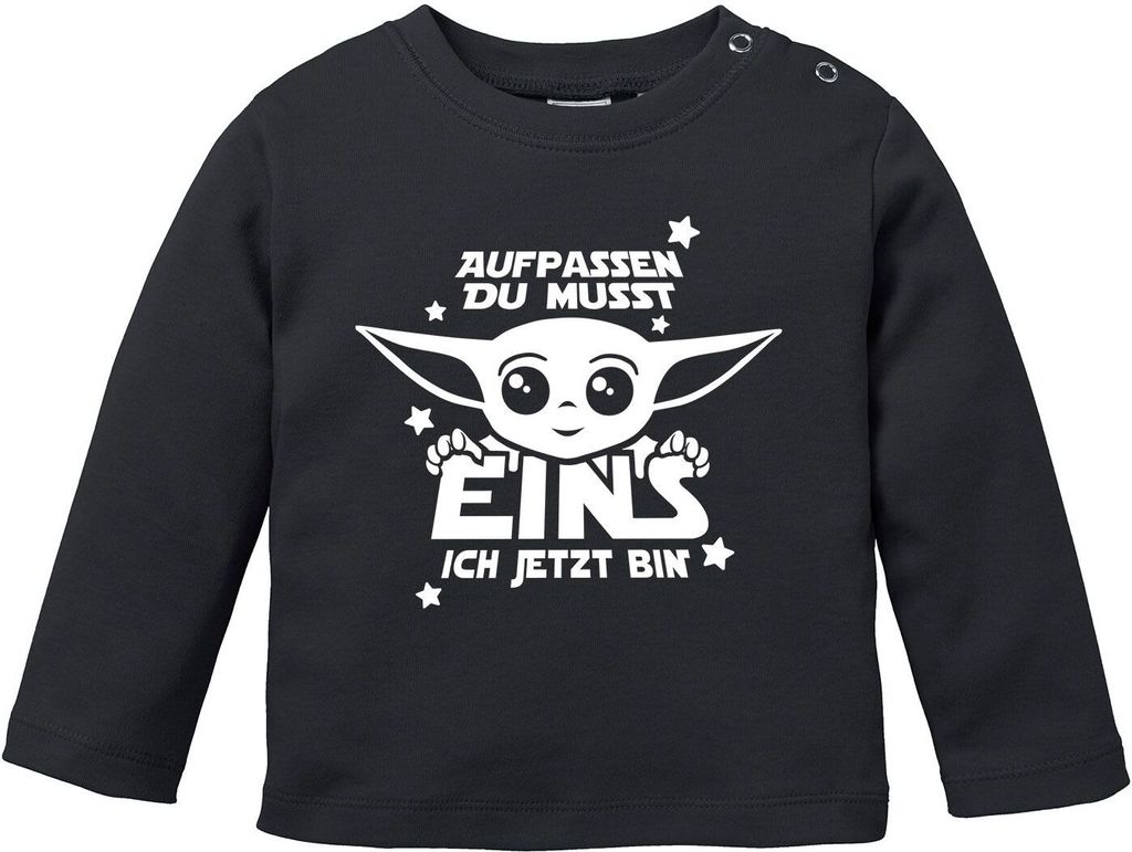 Baby Langarm-Shirt Baby Parodie 1 / 2 Geburtstag Spruch Geburtstagsshirt Baumwolle Junge/Mädchen MoonWorks 1 ich jetzt bin schwarz 92/98 (16-24-...