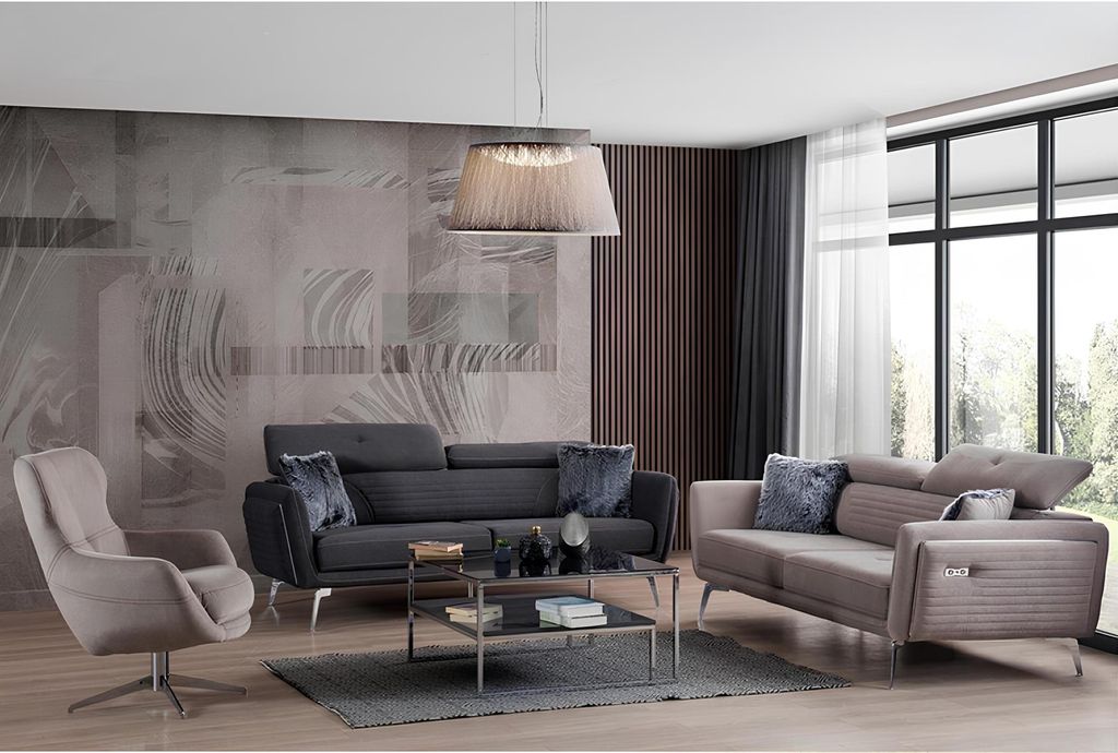 Sofa 2-Sitzer verstellbar Moderner Stil mittelweiche graue Textilien