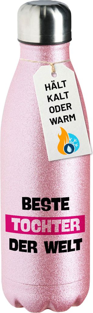 Huuraa Trinkflasche Beste Tocher der Welt 500ml Pink Edelstahl Wasserflasche Trinkflasche Geschenkidee