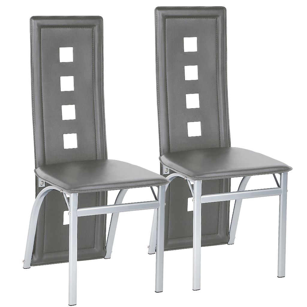 Supfine 2er Set Esszimmerstühle,Edles Küchenstuhl,aus Kunstleder,Edles Küchenstuhl,Metall Gestell,grau