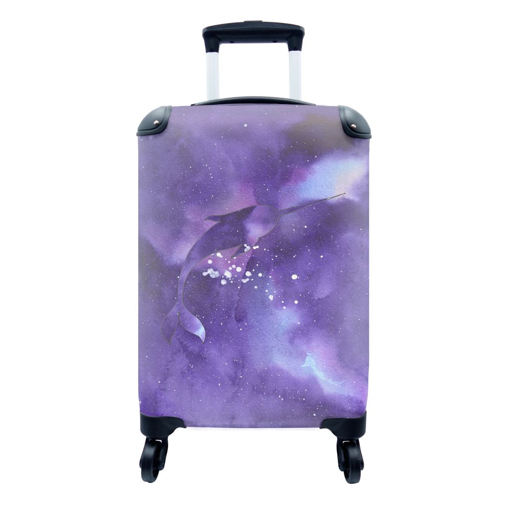 MuchoWow Koffer Handgepäck Trolley Rollkoffer Kleine Reisekoffer mit 4 Rollen - Narwal - Weltraum - Farben - Cabin Size < 55x40x23 cm & 55x40x20...