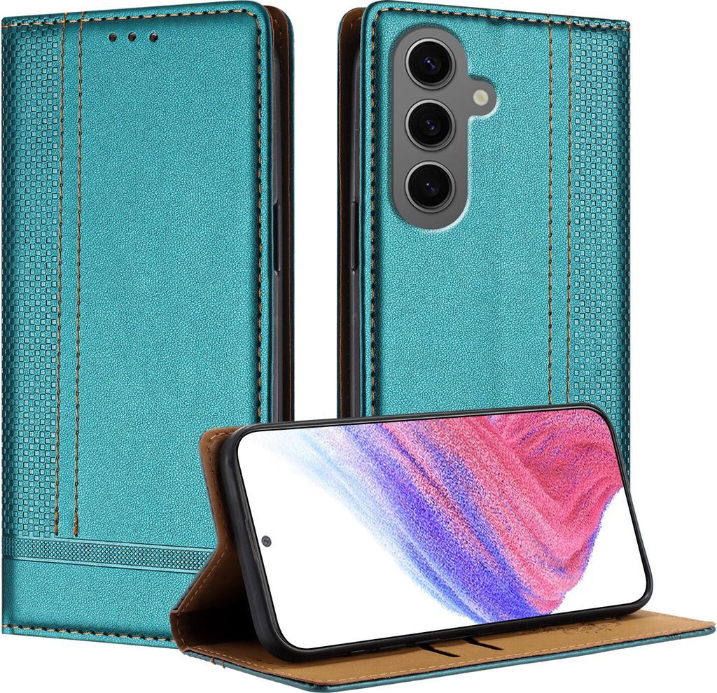 Handyhülle für Samsung Galaxy S24 Plus Leder Flip Klappbare Schutzhülle mit Standfunktion Grün