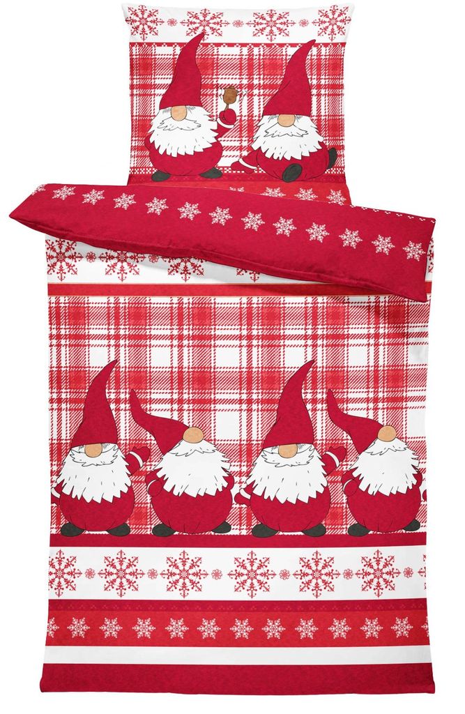 4 teilig Winter Bettwäsche 155x220 cm Wichtel Weihnachten Produktbild 